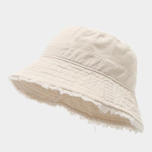 Quanhaigou Frayed Unisex Sun Hats, Fashion Beach Bucket Hat for Men Women,Summer Outdoor Boy's Girls Boonie Cap - color: Patchwork Beige