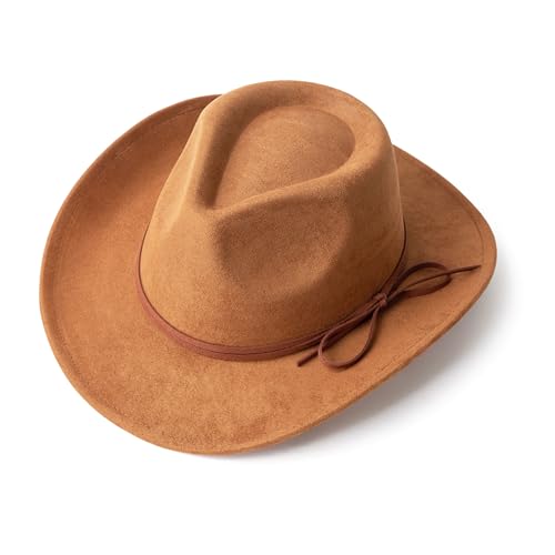 Suede Cowboy Hat for Women & Men Classic Western Hats - color: Khaki