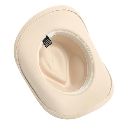 Lanzom Women Men Felt Wide Brim Western Cowboy Hats Belt Buckle Panama Hat - color: Beige, size: Medium-Large