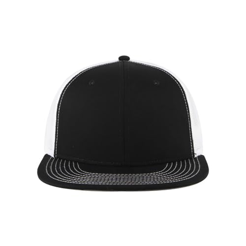 Ashen Fane 6 Panel Mid Profile Mesh Back Structured Trucker Adjustable Snapback Hat - color: Blk/Blk/Wht Ver.2