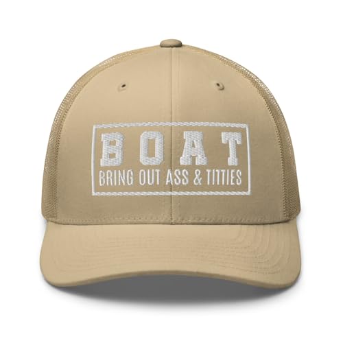 NG Boat Bring Out Ass and Titties Curved Bill Trucker Hat Mid Crown Adjustable Funny Adult Humor Cap - color: Khaki