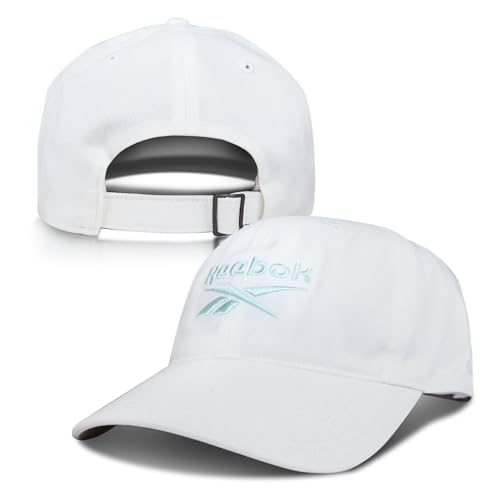 Reebok Classic Logo Hat | Mens | Womens | Adjustable | Breathable | Everyday | Low Profile | Cotton Twill - color: White/Aqua