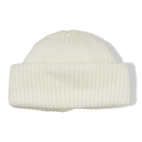 Clakllie Trawler Beanie Watch Hat Knit Cuffed Skullcap Roll-up Edge Stocking Hats Rolled Cuff Knitted Hat Ski Cap - color: Cdus-ddth3-white