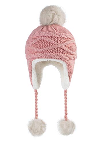 Home Prefer Girls Sherpa Earflaps Hat Toddler Baby Knit Beanie Fuzzy Peruvian Cold Weather Warm Winter Hat - color: Pink, size: Medium