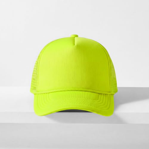 CHOK.LIDS Blank Foam Trucker Hat, Retro Mesh Rope Snapback Cap, Men Women - color: Curved Brim (Neon Yellow)