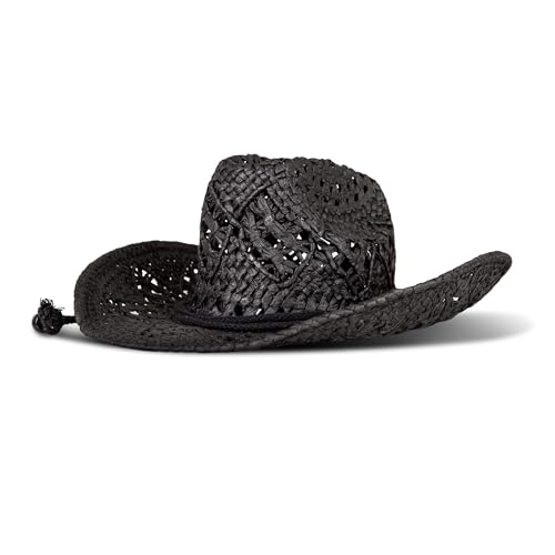 Lucky Brand Women's Straw Cowboy Hat | Rope Design | Western | Style | Fashion | Sun Protection | Breathable - color: Woven Straw - Black
