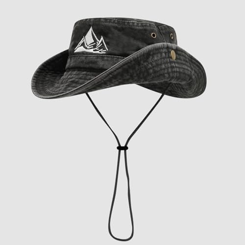 Sun Bucket Hat for Men Women Fishing Beach Safari Trendy Cotton Cowboy Cap for Golf Hiking Hunting Outdoor Boonie - color: Mountain Black