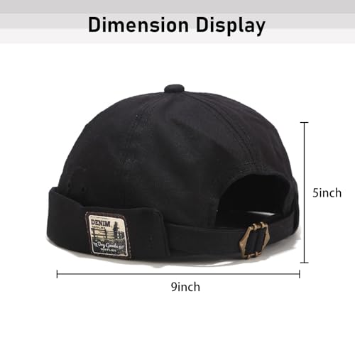 Men Docker Cap Brimless Skullcap Sailor Cap Rolled Cuff Retro Beanie Hat with Adjustable - color: Black