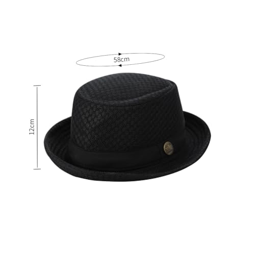 XGOPTS Unisex Summer Mesh Straw Porkpie Hat Trilby Jazz Fedora Panama Hats - color: Black
