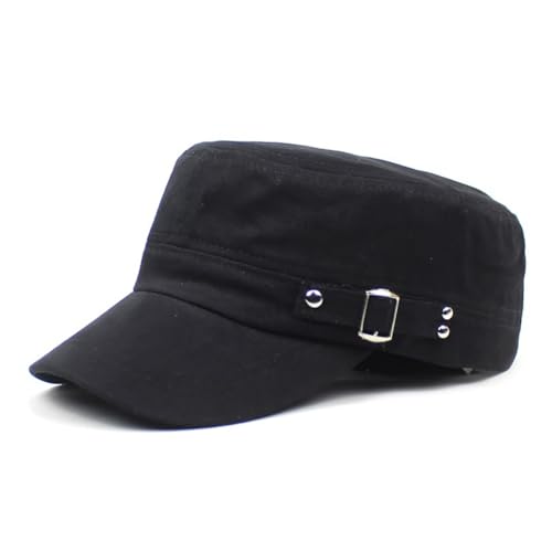 Surakey Unisex Cotton Flat Top Military Cadet Army Cap Trucker Hat Flat Top Hats for Men and Women Outdoor Activities, Black