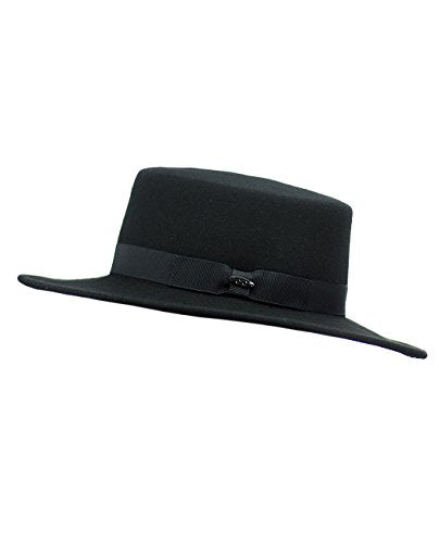 NYFASHION101 Wool Wide Brim Porkpie Fedora Hat w/Simple Band Accent - color: Black, size: One Size-Medium