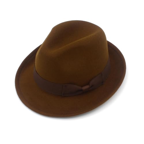 Fedora Hats for Men Women 1920s Short Brim Felt Trilby Hat - color: Coffee