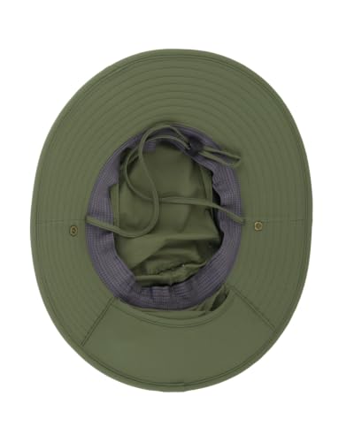 UPF50+ Sun Hat for Men Women,UV Protection Wide Brim Mesh Fishing Hat with Neck Flap for Outdoor Hiking - color: Army Green