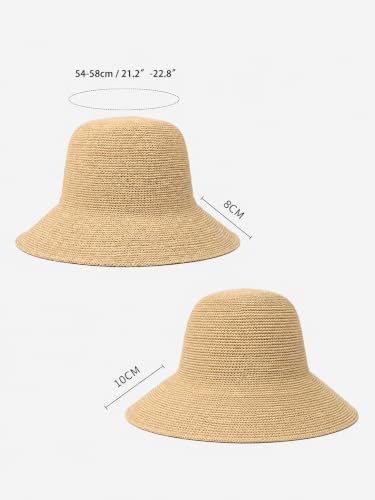 Natural Raffia Straw Bucket Hat for Women Sun Beach Handmade Raffia Woven Bucket Hat Foldable Summer Cap - color: Natural Raffia(brim3.9")