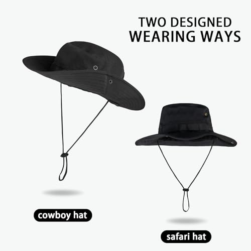 Sun Hats for Men Women Bucket Hat UPF 50+ Boonie Fishing Safari Hat - color: Black