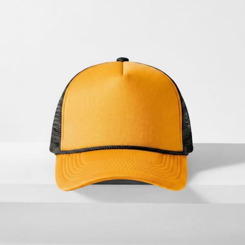 CHOK.LIDS Blank Foam Trucker Hat, Retro Mesh Rope Snapback Cap, Men Women - color: Curved Brim (Gold/Black)