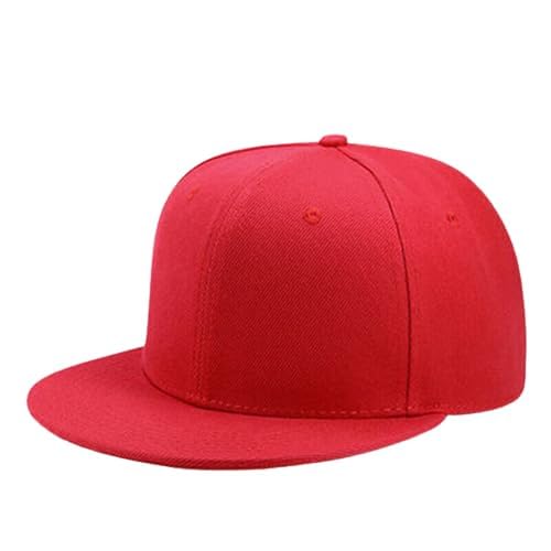 Boolavard Classic Snapback Hat Cap Hip Hop Style Flat Bill Blank Solid Color Adjustable Size - color: Red