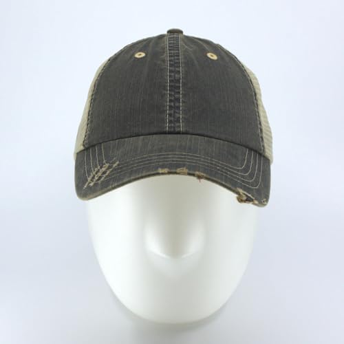 The Vintage Year Distressed Cotton Unstructured Soft Mesh Breathable Adjustable Dirty Wash Dad Hat Trucker Baseball Cap - color: Dirty Wash Black