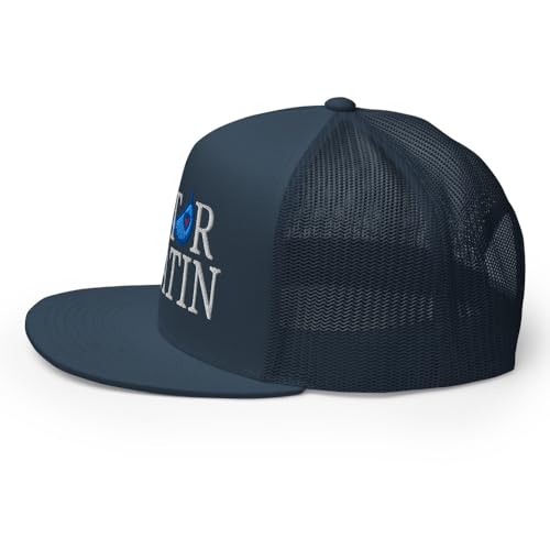 NX Motor Boatin Embroidered Flat Bill Trucker Hat High Crown Snapback Cap - color: Navy