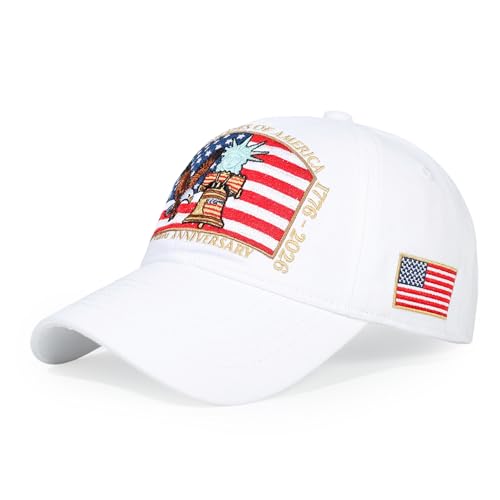 USA 250th Anniversary Baseball Cap Patriotic Embroidered American Hat - color: 3-white