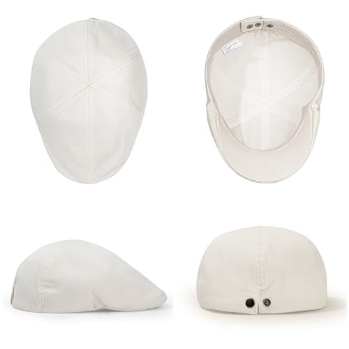 Men's 100% Cotton Newsboy Cap, Adjustable Ivy Cabbie Flat Hat, Soft Lightweight for Golf Camping Daily Wear - color: Beige, size: Medium