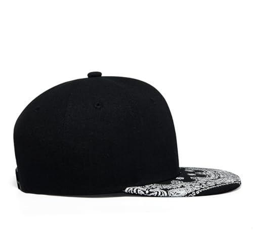 Trucker Hat Fashion Mens Women Snapback Hats - Flat Bill Brim Hat Adjustable Baseball Cap - color: Paisley White