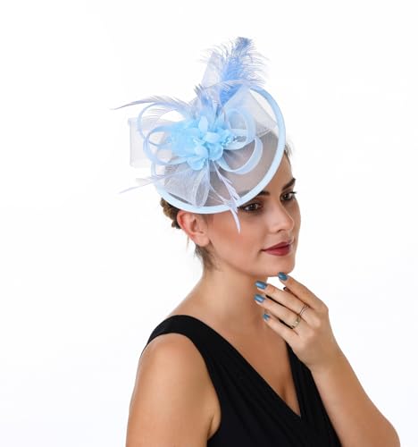 Women's Organza Church Vintage Wedding Fascinator Tea Party Wedding Hat Summer - color: Hj11-light Blue