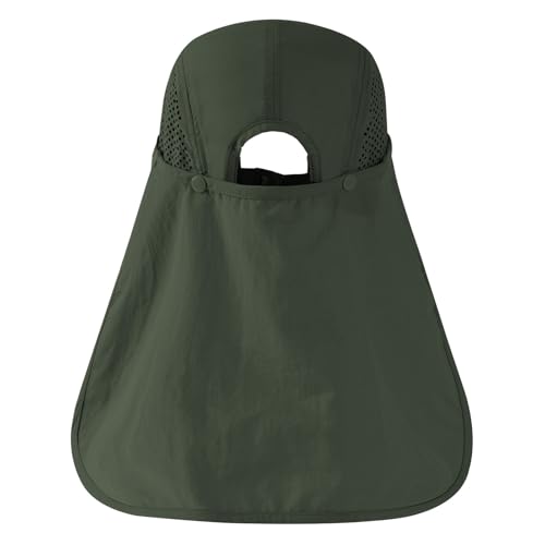 BASSDASH UPF 50+ Fishing Hat, Baseball Cap with Removable Neck Flap - color: Army Green With Foldable Brim