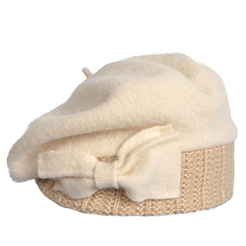 VECRY Women's 100% Wool Bucket Hat Felt Cloche Beret Dress Winter Beanie Hats - color: Beret-ivory