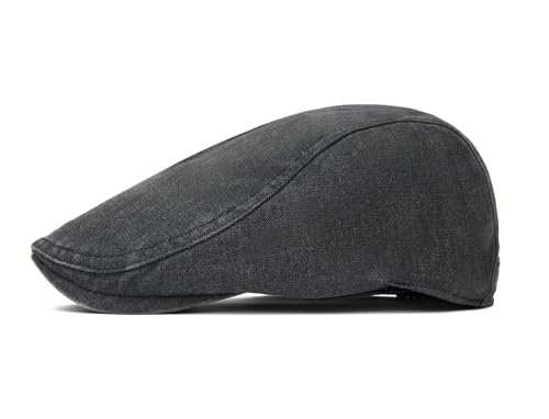 QHFHULV Newsboy Cap for Men Cotton Flat Gatsby Ivy Golf Cabbie Driving Hat - color: Casual Black
