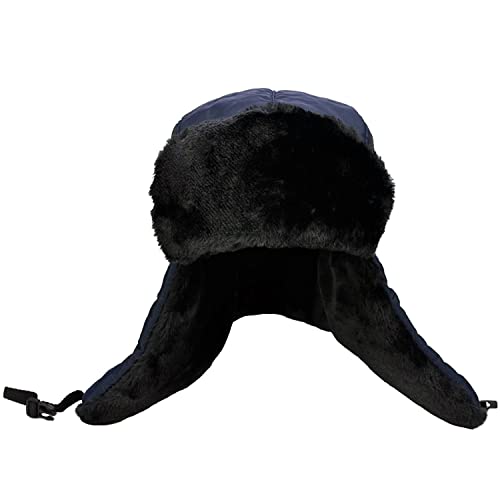 Unisex Winter Trooper Trapper Hat Warm Hats Hunting Hat with Ear Flaps - color: Navy, Black Fur