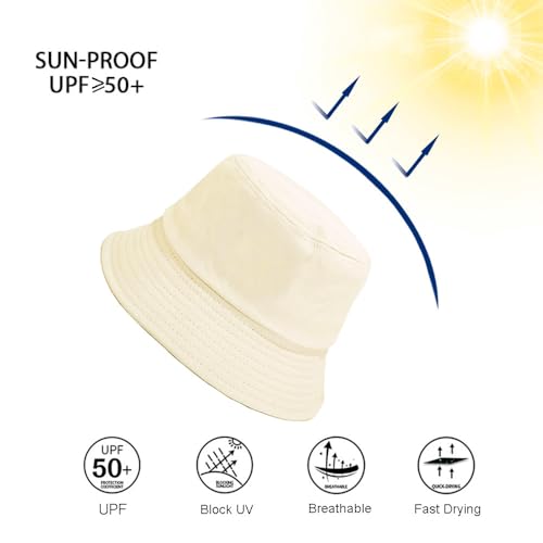 Wheebo Solid Color Bucket Hat for Women Summer Beach Fishmen Hat for Lady Adult Unisex Cotton Cap…… - color: A-sc-beige