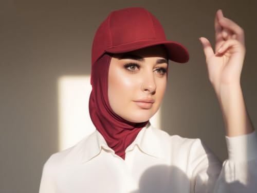 One-Piece Hijab Baseball Cap for Women Quick Dry Sun Hat Outdoor Headscarf - color: Burgundy