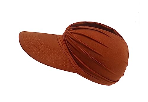 Sun Hat Women Beach Visor Cap UV Protection with Wide Brim Packable Summer Sport Ponytail Sun Cap - color: Coffee