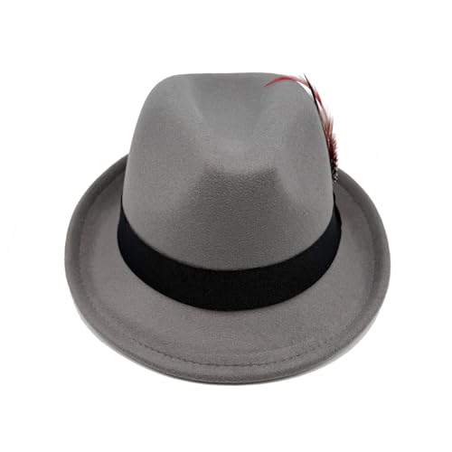 Unisex Trilby Hats Classic Fedora Hats for Women Men Dress Hats Felt Short Brim Fedoras Hat Panama Hat with Band - color: Light Grey