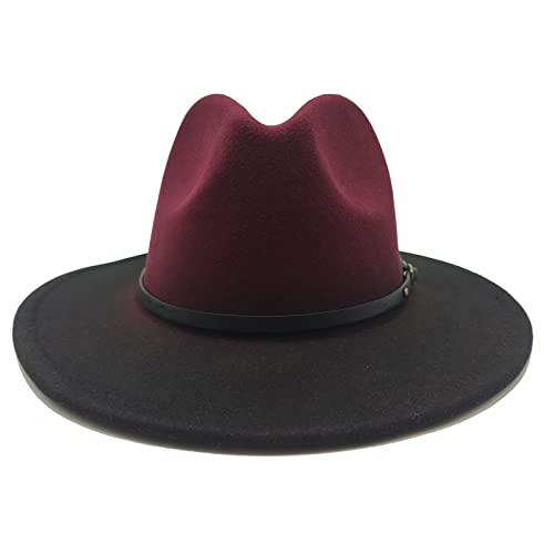 Willheoy Wide Brim Fedora Hats for Women & Men Two Tone Felt Hat Gradient Dress Hat - color: Wine