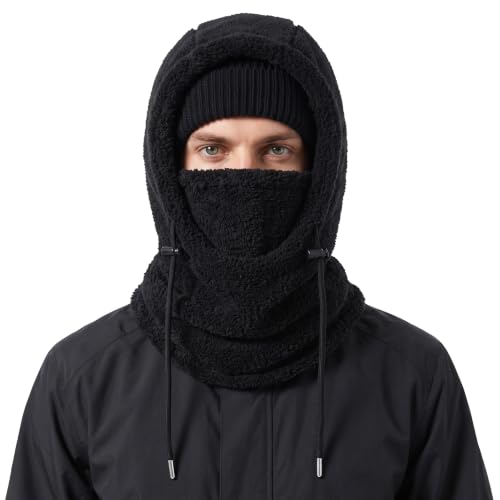 Ski Mask Balalclava Windproof Face Mask Warm Fleece Neck Cover for Cold Weather Helmet Hood for Men & Women - color: B09-2pcs(black+black)