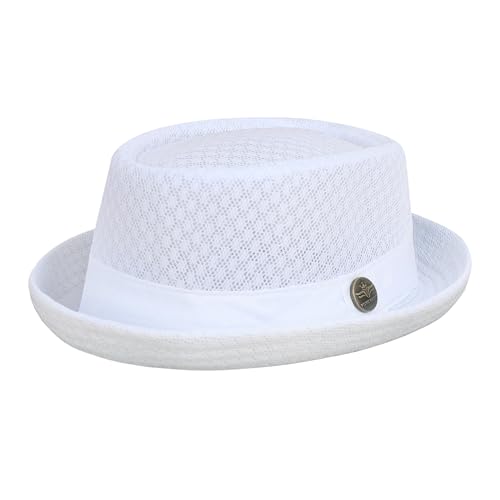 Soft Cool Mesh Fedora Hat Short Brim 1920s Classic Pork Pie Hat Summer Beach Panama Derby Cap for Men Women - color: White