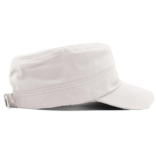 Cadet Army Cap Military Style Adjustable Flat Top Cap Unisex Basic Baseball Hat for Men Women - color: White