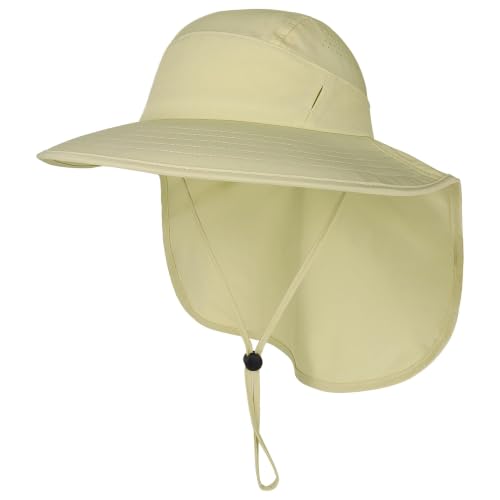 Connectyle UPF 50+ Sun Hat with Neck Flap Wide Brim Bucket Hats Breathable Fishing Hiking Gardening Safari Hat for Men Women - color: Khaki