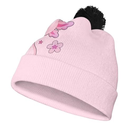 Girls Boys Winter Warm Knit Beanie Pompom Elasticity Slouchy Hat Skull Caps for Childrens - color: Cute Axolotl and Cherry Blossom