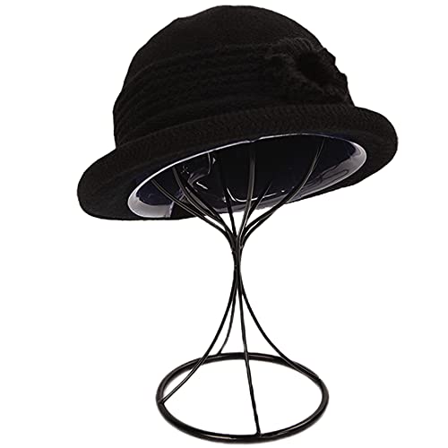 ZffXH Womens Cloche Hat, Winter Knit 1920 Vintage Beanie Cap Bowler Church Bucket Dress Felt for Women Ladies Seniors - color: Black