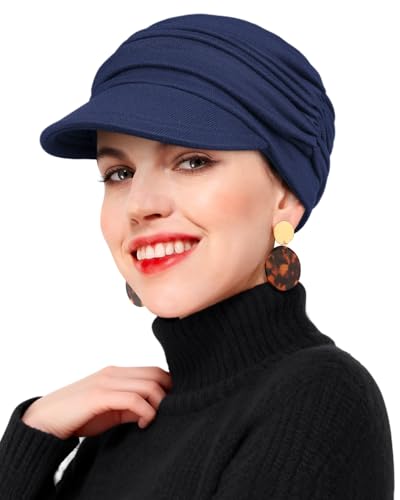 Newsboy Chemo Hat for Women - Soft Cap with Brim for Cancer & Alopecia - color: Navy