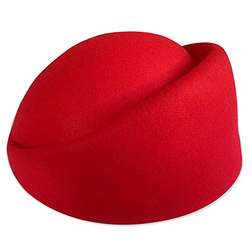 YING LAN Women Wool Cap Stewardess Pillbox Hat Fascinator Base - color: Red