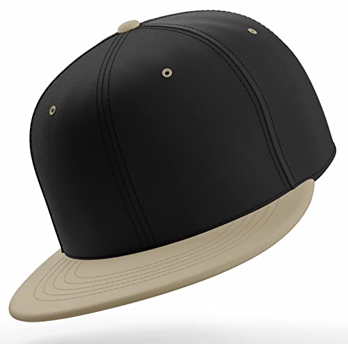 Daxton Classic Blank Snapback Flat Bill Visor Hat Cap One Size Adjustable Back - color: Black Khaki