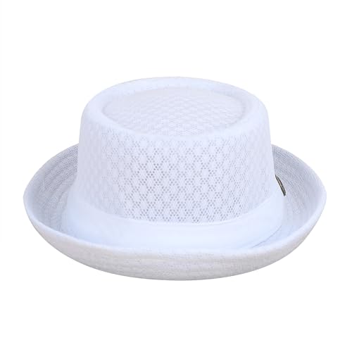 Mesh Fedora Hat for Men Breathable Pork Pie Jazz Trilby Hat Lightweight Short Brim Summer Sun Hat for Beach Travel Party - color: White