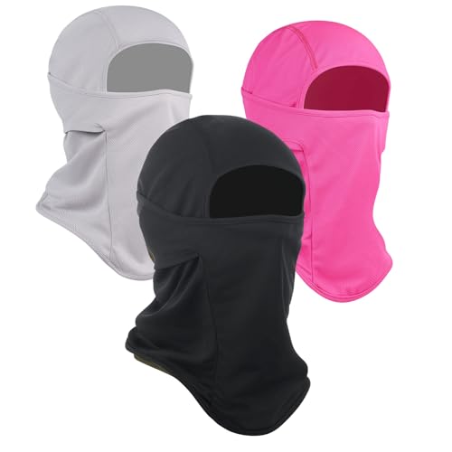 3 Pieces Balaclava Ski Mask -Winter Full Face Mask for Men Women Windproof Weather Outdoors Cover for Men Women Boys Girls - color: Black/Lightgrey/Rosered12