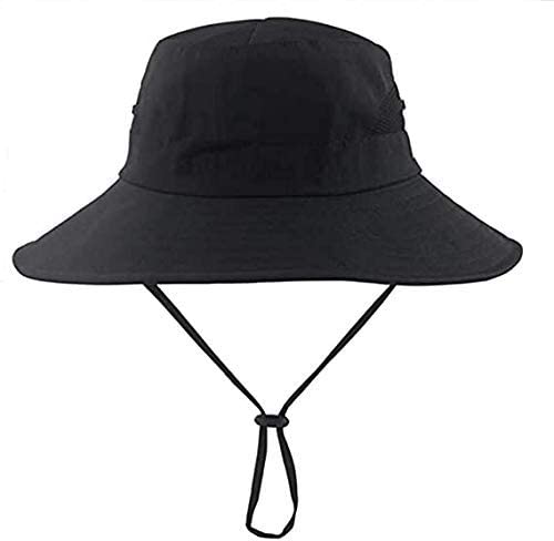 Womens Sun-Hat Outdoor Protection Foldable Beach-Bucket-Hat Ponytail-Hole - color: Black
