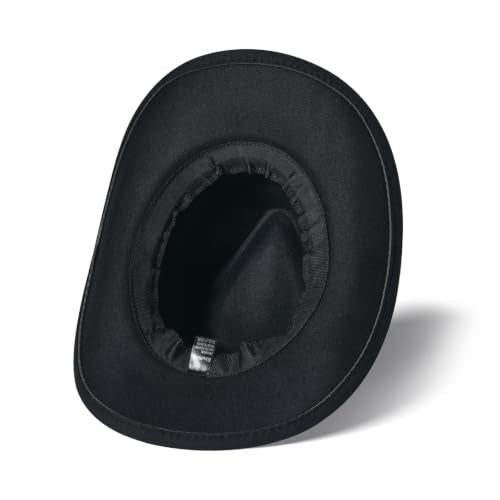 Classic Western Cowboy Hat Cowgirl Hat Unisex Men's & Women's Wide Brim Felt Fedora Hat Flat Top with Buckle Belt - color: Black 8#, size: 7-7 1/4