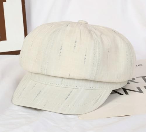 Womens Striped Octagonal Newsboy Cap Vintage Ivy Paperboy Cabbie Gatsby Painter Hats Fashion Beret Hat for Daily - color: Beige